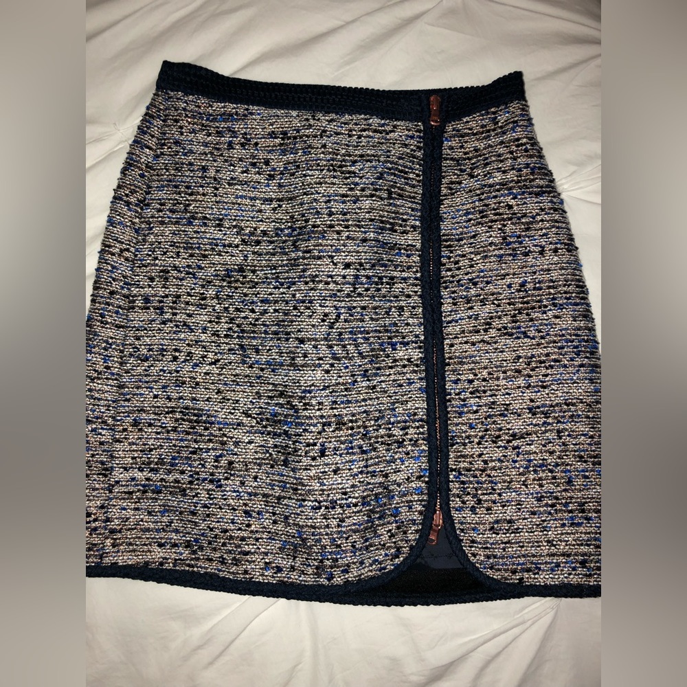 J Crew Navy Metallic Tweed Zip Mini Skirt - Picture 3 of 10